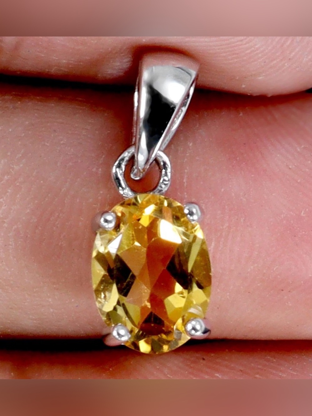 Sterling Silver Yellow Citrine Oval Pendant